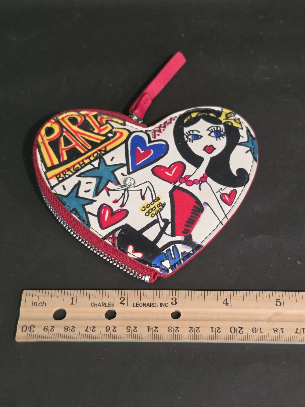 Brighton Heart Graphic Coin Purse - White, Pink, Blue, Red